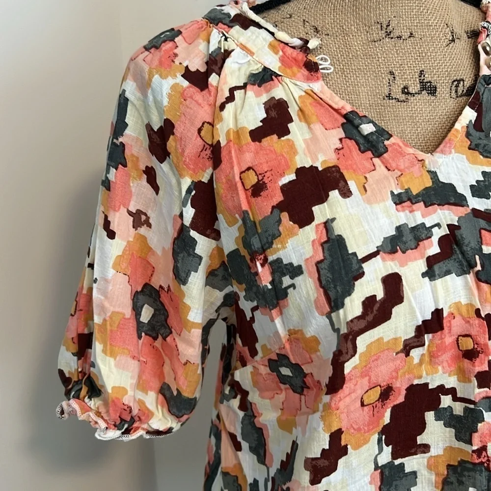Sonoma Puff Sleeve Textured Floral Top – Size Medium